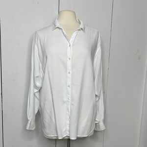 Loft white rayon long sleeve button down top size large